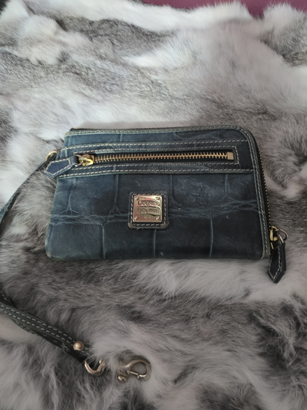 Dooney & Bourke Teal Croc-Embossed Leather Wristlet